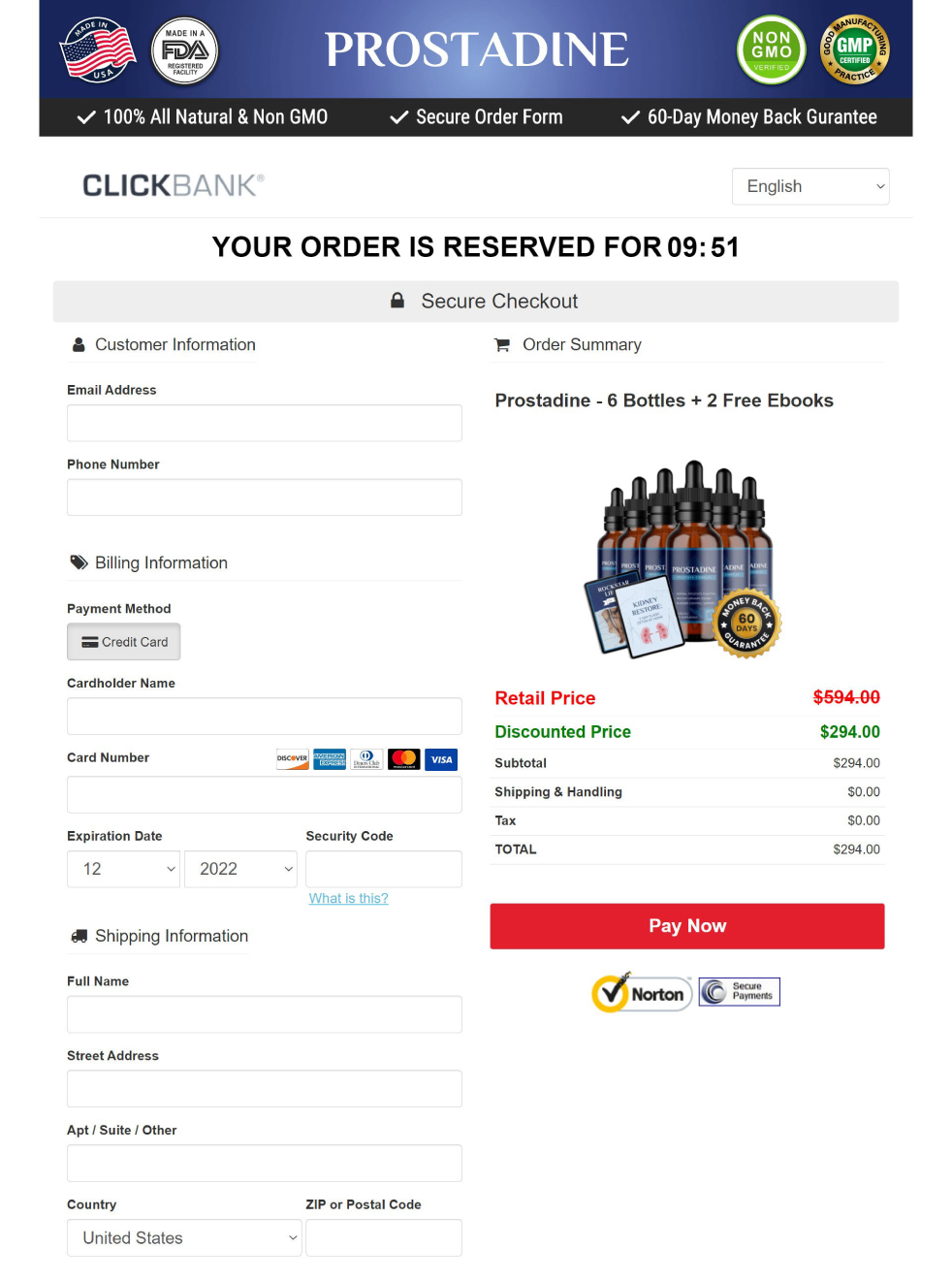 Secure checkout page for Prostadine with safe payment
